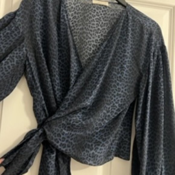 Ramy Brook Blue Leopard Print Wrap Top - Picture 2 of 3